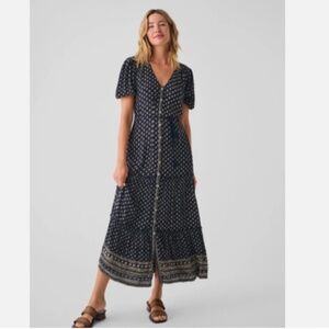 NWT FAHERTY Maxi Dress size XS Orinda Short Sleeve blue women Cottagecore